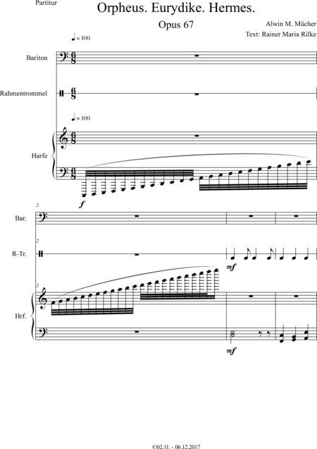 Mücher, Alwin: Carl Orff Competition 2018 Orpheus. Eurydike. Hermes. Opus 67 - Solo>X+Perc+Arp:0