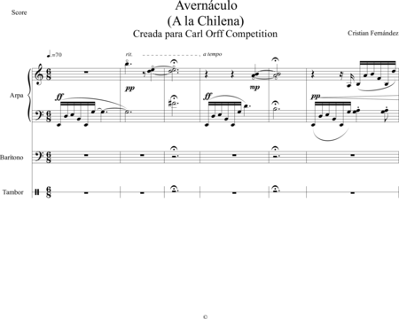 Fernández Toro, Cristian Felipe: Carl Orff Competition 2018 Avernáculo (A la Chilena) - Solo>bajo+Perc+Arp:1