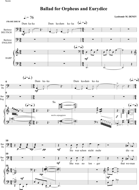 Denev, Lyubomir: Carl Orff Competition 2018 Ballad for Orpheus and Eurydice by Lyubomir DENEV - Solo>bajo+Perc+Arp:1