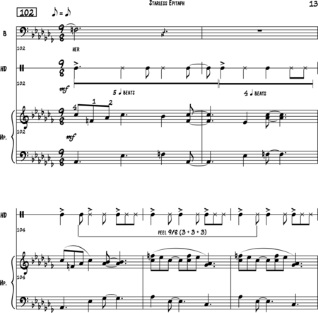 Johnson, Steve: Carl Orff Competition 2018 Starless Epitaph - Solo>bajo+Perc+Arp:12