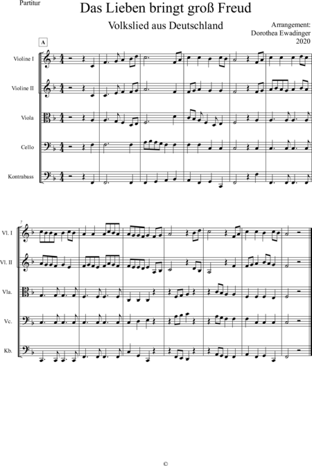 Ewadinger, Dorothea: Carl Orff Competition 2020 Das Lieben bringt groß Freud - Chor>S+Bfl+[Xyl2+Px]+[Vl2+Vla+Vc+Kb]:0