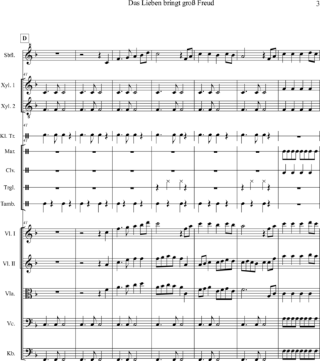 Ewadinger, Dorothea: Carl Orff Competition 2020 Das Lieben bringt groß Freud - Chor>S+Bfl+[Xyl2+Px]+[Vl2+Vla+Vc+Kb]:2