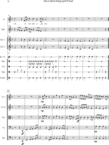 Ewadinger, Dorothea: Carl Orff Competition 2020 Das Lieben bringt groß Freud - Chor>S+Bfl+[Xyl2+Px]+[Vl2+Vla+Vc+Kb]:5