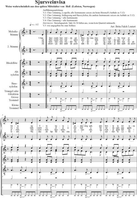 Leutert, Brita Falch: Carl Orff Competition 2020 Sjursveinvisa - Chor>S+Bfl+[Xyl3+Px]+[Vl2+Vla+Vc+Kb]:0