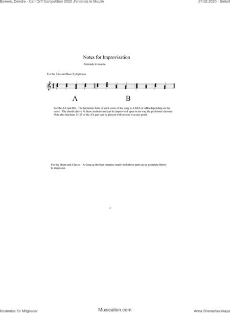 Bowers, Deirdre: Carl Orff Competition 2020 J'entends le Moulin - Chor>SS+Bfl+[Xyl2+Px]+[Vl2+Vla+Vc+Kb]:2