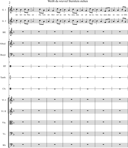 Scheller, Marita: Carl Orff Competition 2020 Weißt du wieviel Sternlein stehen - Chor>SS+Bfl+[Xyl2+Px]+[Vl2+Vla+Vc+Kb]:1