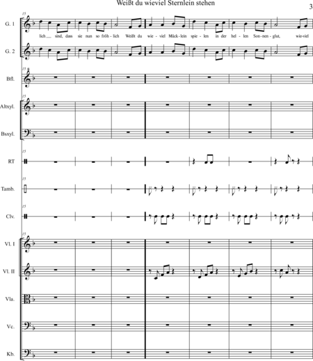 Scheller, Marita: Carl Orff Competition 2020 Weißt du wieviel Sternlein stehen - Chor>SS+Bfl+[Xyl2+Px]+[Vl2+Vla+Vc+Kb]:2