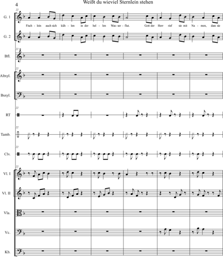 Scheller, Marita: Carl Orff Competition 2020 Weißt du wieviel Sternlein stehen - Chor>SS+Bfl+[Xyl2+Px]+[Vl2+Vla+Vc+Kb]:3