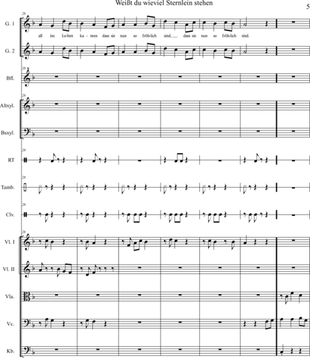 Scheller, Marita: Carl Orff Competition 2020 Weißt du wieviel Sternlein stehen - Chor>SS+Bfl+[Xyl2+Px]+[Vl2+Vla+Vc+Kb]:4