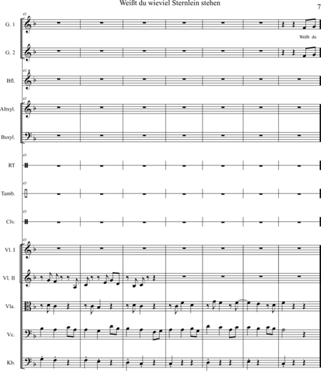 Scheller, Marita: Carl Orff Competition 2020 Weißt du wieviel Sternlein stehen - Chor>SS+Bfl+[Xyl2+Px]+[Vl2+Vla+Vc+Kb]:6