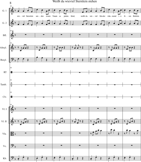Scheller, Marita: Carl Orff Competition 2020 Weißt du wieviel Sternlein stehen - Chor>SS+Bfl+[Xyl2+Px]+[Vl2+Vla+Vc+Kb]:7