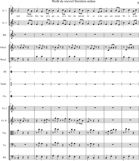 Scheller, Marita: Carl Orff Competition 2020 Weißt du wieviel Sternlein stehen - Chor>SS+Bfl+[Xyl2+Px]+[Vl2+Vla+Vc+Kb]:8