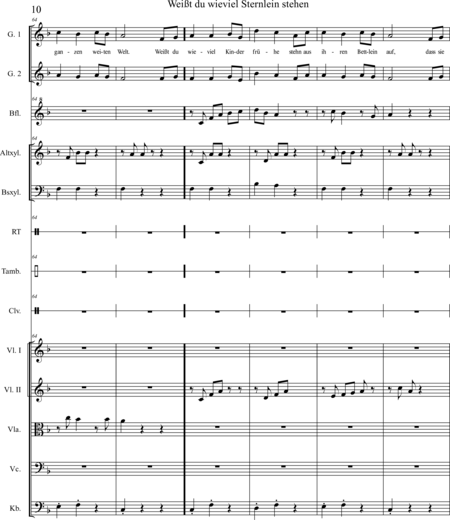 Scheller, Marita: Carl Orff Competition 2020 Weißt du wieviel Sternlein stehen - Chor>SS+Bfl+[Xyl2+Px]+[Vl2+Vla+Vc+Kb]:9