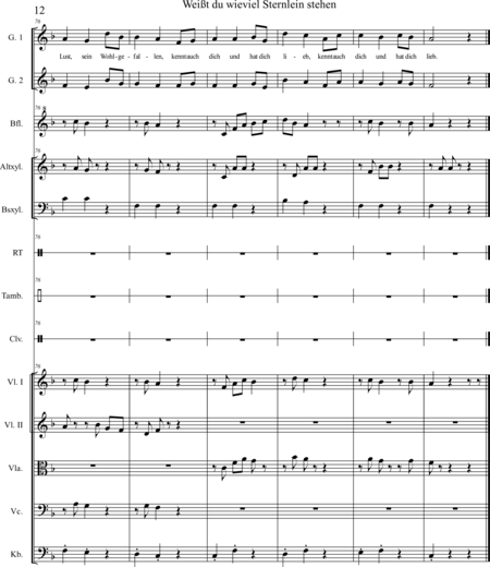 Scheller, Marita: Carl Orff Competition 2020 Weißt du wieviel Sternlein stehen - Chor>SS+Bfl+[Xyl2+Px]+[Vl2+Vla+Vc+Kb]:11