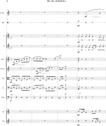 Manokina, Hanna: Carl Orff Competition 2020 Idy, idy, doshchyku - Chor>SS+Bfl+[Xyl2+Px]+[Vl2+Vla+Vc+Kb]:7