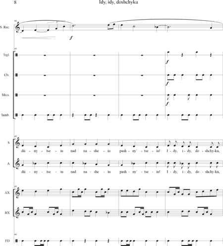 Manokina, Hanna: Carl Orff Competition 2020 Idy, idy, doshchyku - Chor>SS+Bfl+[Xyl2+Px]+[Vl2+Vla+Vc+Kb]:9