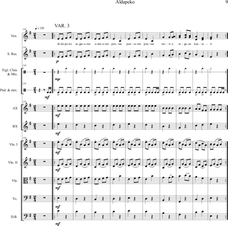 Martínez, Jesús: Carl Orff Competition 2020 Aldapeko - Chor>S+Bfl+Xyl2+[Vl2+Vla+Vc+Kb]:8