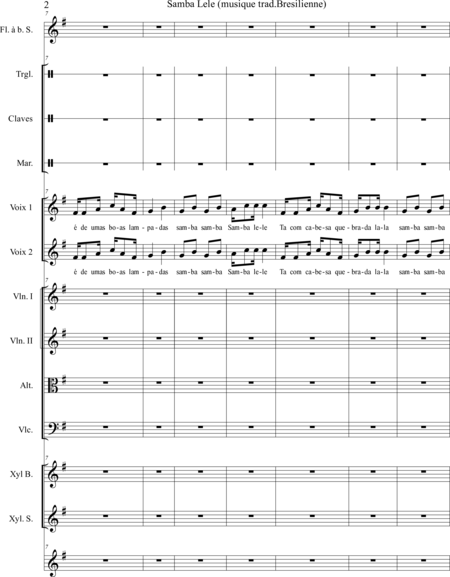 JUSTINO, Humberto-Vinicios: Carl Orff Competition 2020 SAMBA LE LE - Choir>SS+Rec+[Xyl2+Perc]+[Vln2+Vla+Vlc+Db]:1