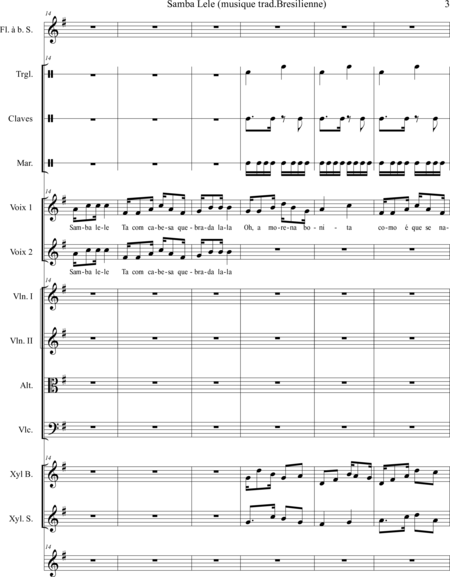 JUSTINO, Humberto-Vinicios: Carl Orff Competition 2020 SAMBA LE LE - Choir>SS+Rec+[Xyl2+Perc]+[Vln2+Vla+Vlc+Db]:2