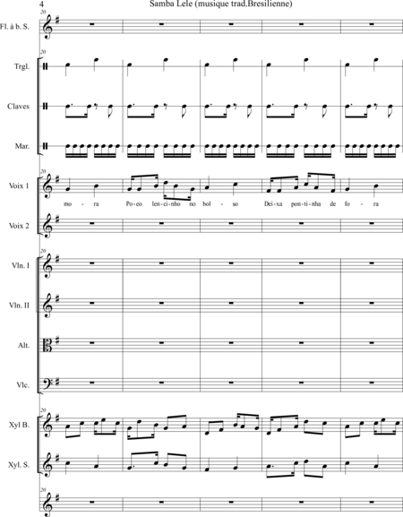 JUSTINO, Humberto-Vinicios: Carl Orff Competition 2020 SAMBA LE LE - Choir>SS+Rec+[Xyl2+Perc]+[Vln2+Vla+Vlc+Db]:3