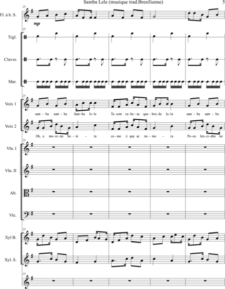 JUSTINO, Humberto-Vinicios: Carl Orff Competition 2020 SAMBA LE LE - Choir>SS+Rec+[Xyl2+Perc]+[Vln2+Vla+Vlc+Db]:4