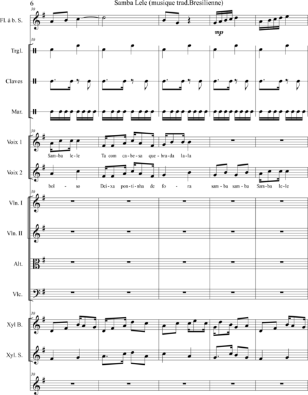 JUSTINO, Humberto-Vinicios: Carl Orff Competition 2020 SAMBA LE LE - Choir>SS+Rec+[Xyl2+Perc]+[Vln2+Vla+Vlc+Db]:5