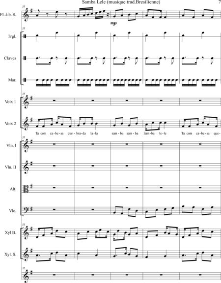 JUSTINO, Humberto-Vinicios: Carl Orff Competition 2020 SAMBA LE LE - Choir>SS+Rec+[Xyl2+Perc]+[Vln2+Vla+Vlc+Db]:6