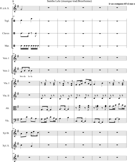 JUSTINO, Humberto-Vinicios: Carl Orff Competition 2020 SAMBA LE LE - Choir>SS+Rec+[Xyl2+Perc]+[Vln2+Vla+Vlc+Db]:7