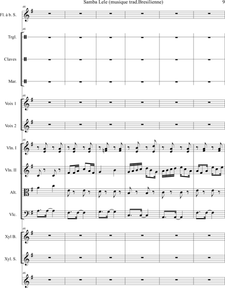 JUSTINO, Humberto-Vinicios: Carl Orff Competition 2020 SAMBA LE LE - Choir>SS+Rec+[Xyl2+Perc]+[Vln2+Vla+Vlc+Db]:8