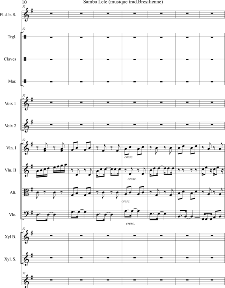 JUSTINO, Humberto-Vinicios: Carl Orff Competition 2020 SAMBA LE LE - Choir>SS+Rec+[Xyl2+Perc]+[Vln2+Vla+Vlc+Db]:9
