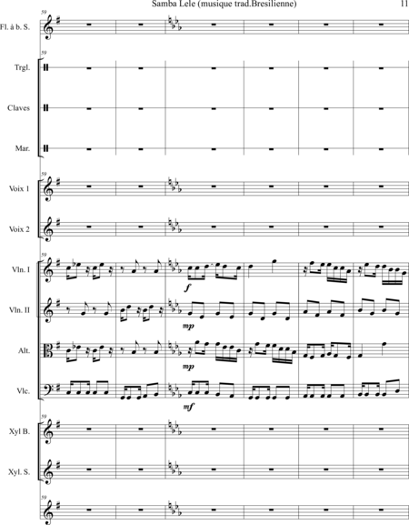JUSTINO, Humberto-Vinicios: Carl Orff Competition 2020 SAMBA LE LE - Choir>SS+Rec+[Xyl2+Perc]+[Vln2+Vla+Vlc+Db]:10