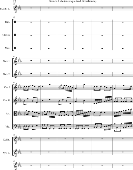 JUSTINO, Humberto-Vinicios: Carl Orff Competition 2020 SAMBA LE LE - Choir>SS+Rec+[Xyl2+Perc]+[Vln2+Vla+Vlc+Db]:11