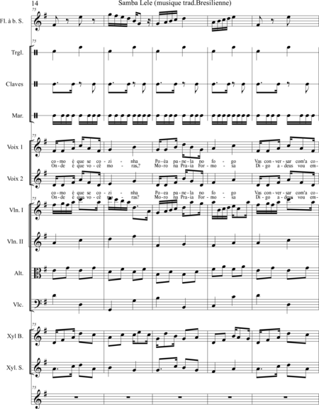 JUSTINO, Humberto-Vinicios: Carl Orff Competition 2020 SAMBA LE LE - Choir>SS+Rec+[Xyl2+Perc]+[Vln2+Vla+Vlc+Db]:13