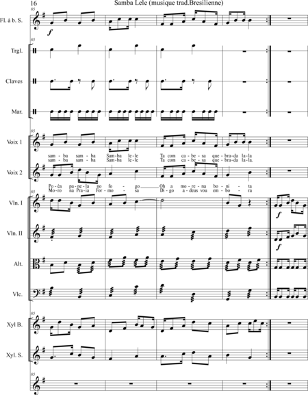JUSTINO, Humberto-Vinicios: Carl Orff Competition 2020 SAMBA LE LE - Choir>SS+Rec+[Xyl2+Perc]+[Vln2+Vla+Vlc+Db]:15