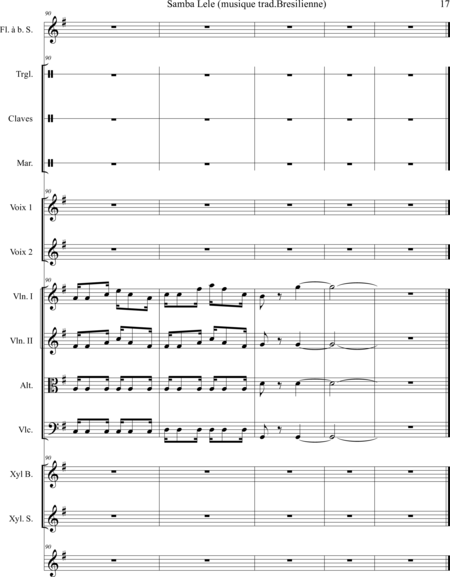 JUSTINO, Humberto-Vinicios: Carl Orff Competition 2020 SAMBA LE LE - Choir>SS+Rec+[Xyl2+Perc]+[Vln2+Vla+Vlc+Db]:16