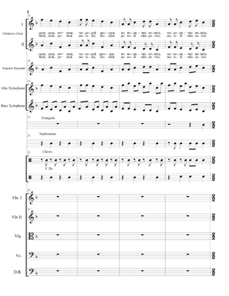 Fedotova, Olga: Carl Orff Competition 2020 Variation über das russische Volkslied "Skok, skok, p - Chor>SS+Bfl+[Xyl2+Px]+[Vl2+Vla+Vc+Kb]:7